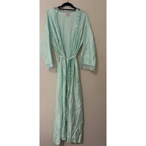 Jasmine Vintage Lace Trim Mint Green Tie Waist Lingerie Robe Size 1X